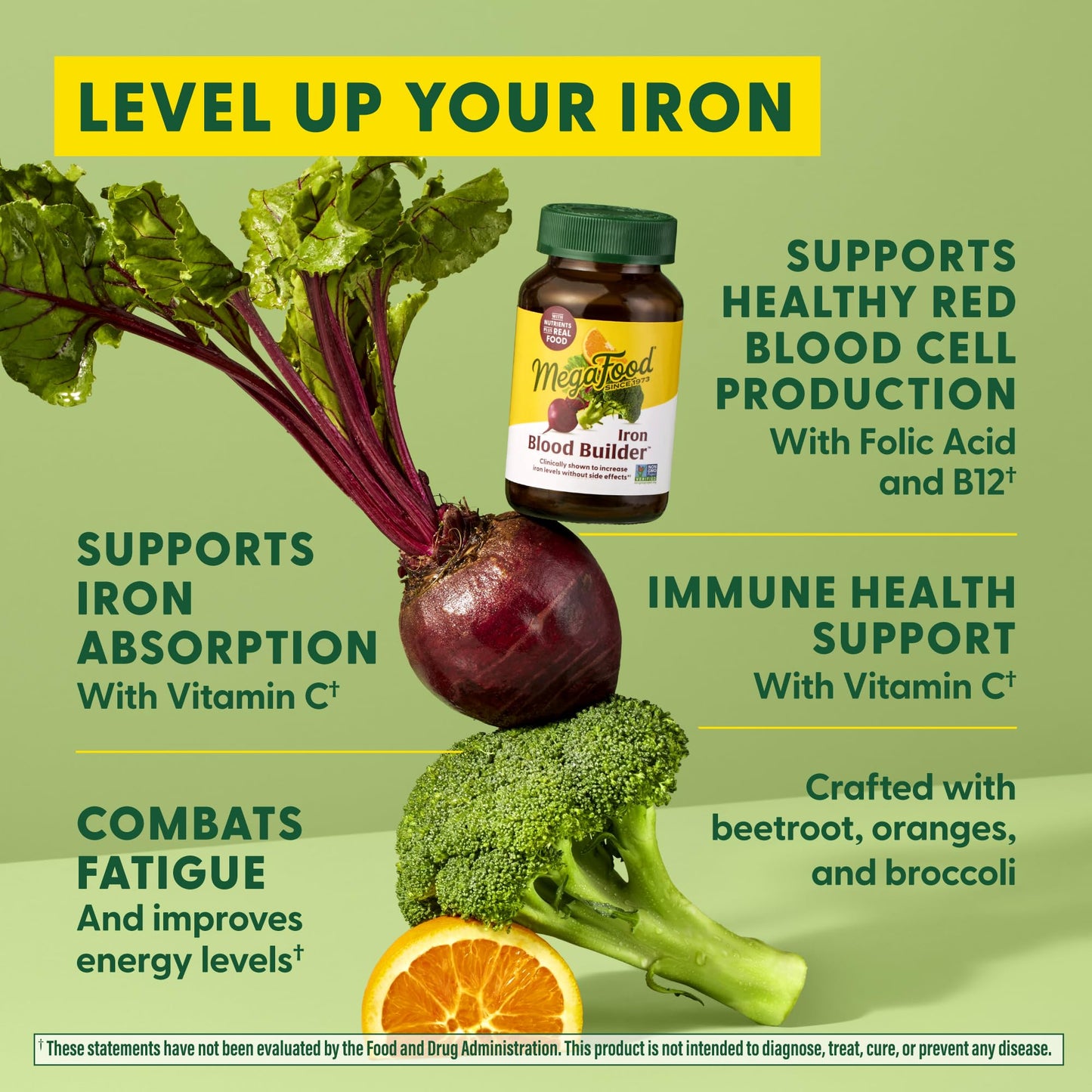 MegaFood Blood Builder Iron Supplement – 26 mg Iron, B12, Folic Acid, Vitamin C – Vegan – 90 Tablets