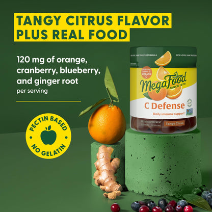 MegaFood C Defense Daily Immune Support Gummies – Tangy Citrus, Vegan & Gluten-Free