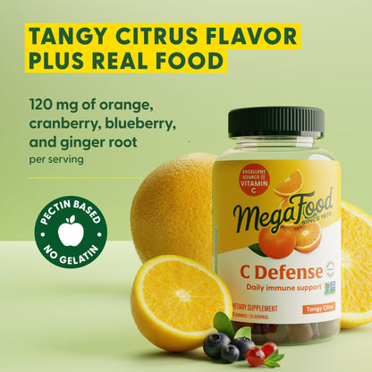 MegaFood C Defense Daily Immune Support Gummies – Tangy Citrus, Vegan & Gluten-Free