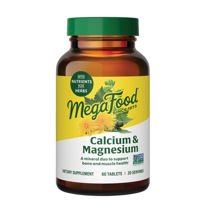 MegaFood Calcium Magnesium Supplement – Supports Bone Health & Heart Health – Non-GMO, Vegan, 60 Tablets