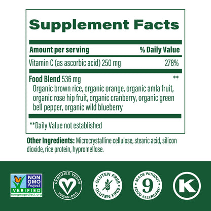 MegaFood Complex C – Vegan Vitamin C 250 mg Immune Support, Real Food Ingredients (Orange, Cranberry & Brown Rice) | Gluten-Free & Kosher | 60 Tablets
