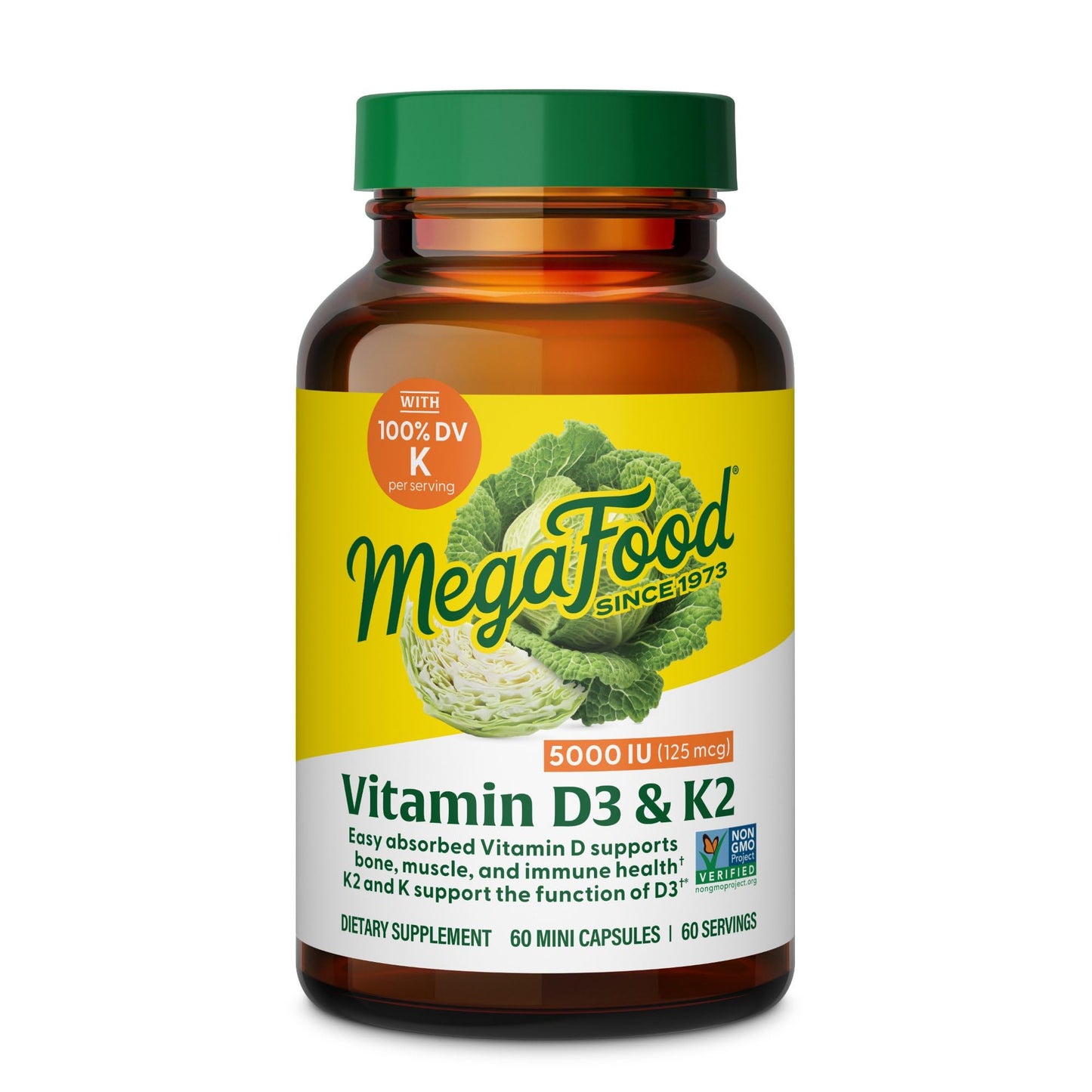 MegaFood Vitamin D3 5000 IU (125 mcg) – D3 + K2 for Bones, Teeth & Immune Health