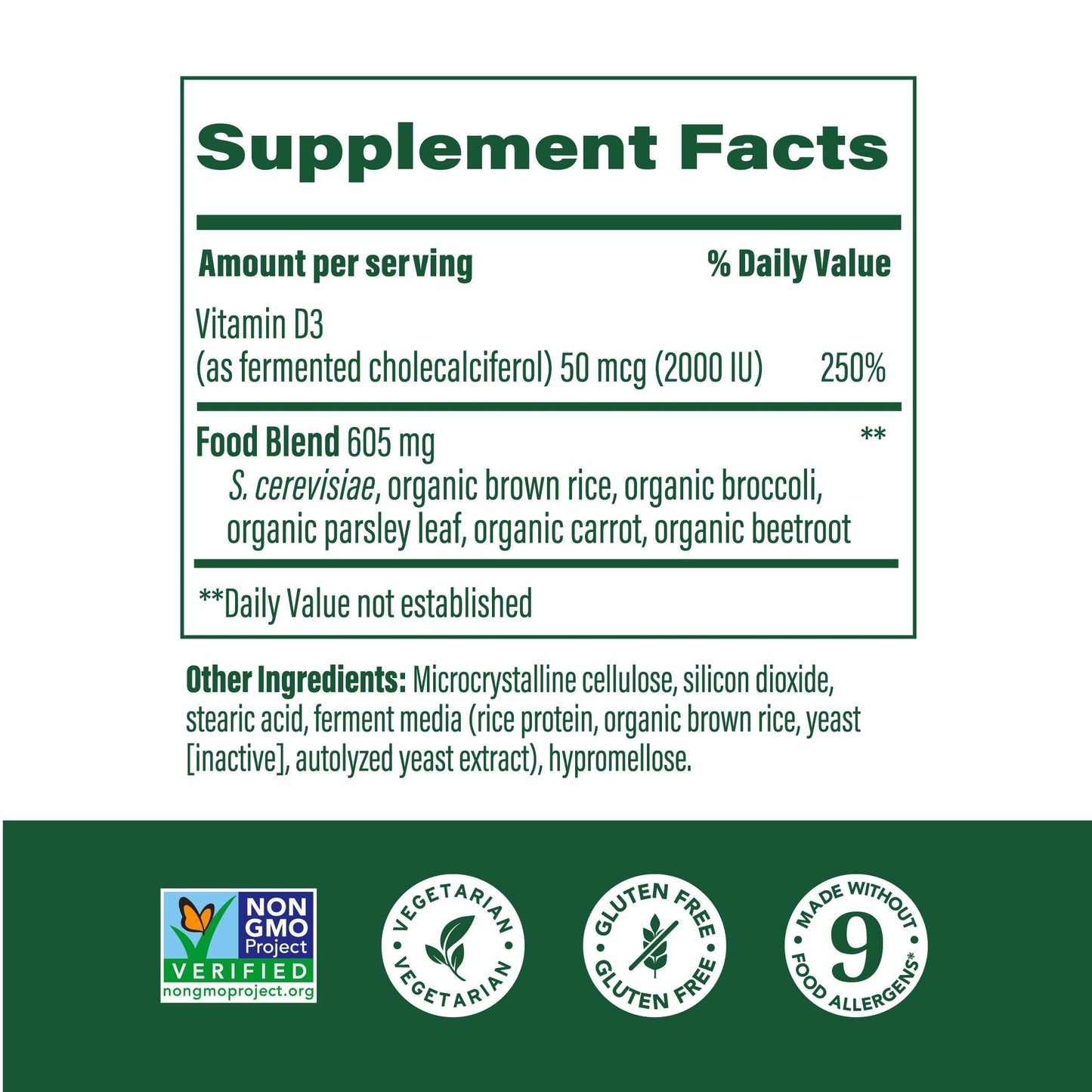 MegaFood Vitamin D3 2000 IU (50 mcg) – Real Food Vitamin D, Immune & Bone Support | Vegetarian, Non-GMO, Kosher | 90 Tablets