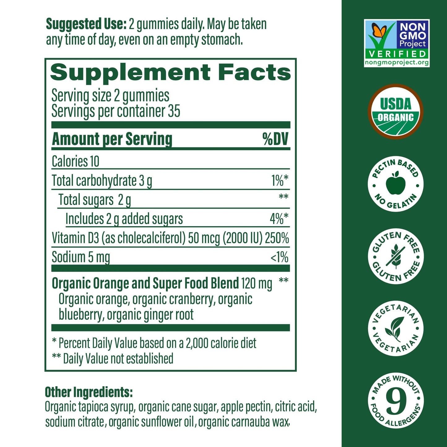 MegaFood Vitamin D3 Gummies 2000 IU (50 mcg) – Mixed Fruit, Vegetarian, Gluten-Free, USDA Organic | 70 Gummies
