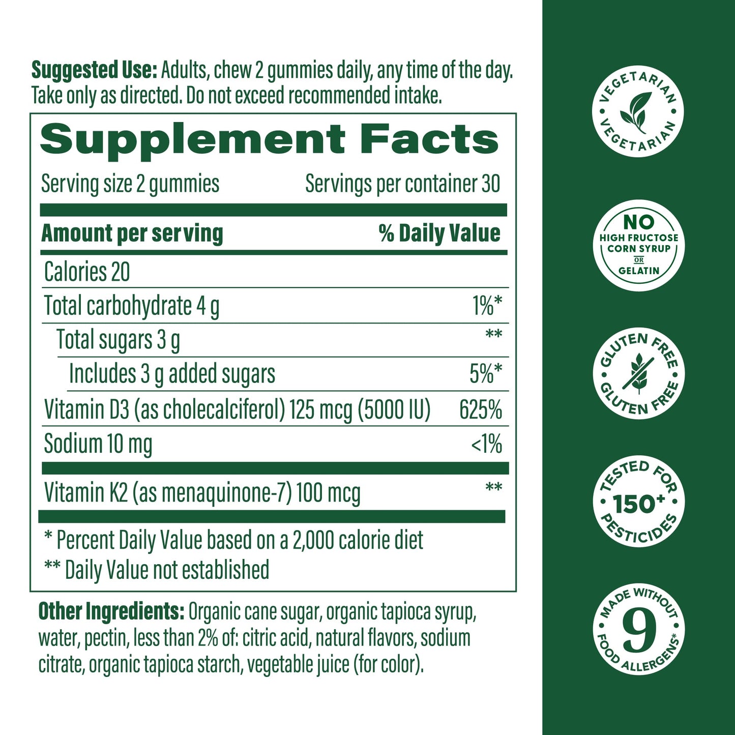 MegaFood Vitamin D3 K2 Gummies - 5000 IU D3, 100 mcg K2 | Peach Flavor, Vegetarian, 60 Gummies