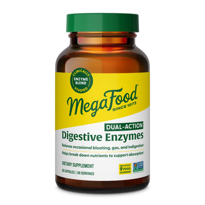 MegaFood Dual-Action Digestive Enzymes for Women & Men | Vegan & Gluten Free | 60 Capsules
