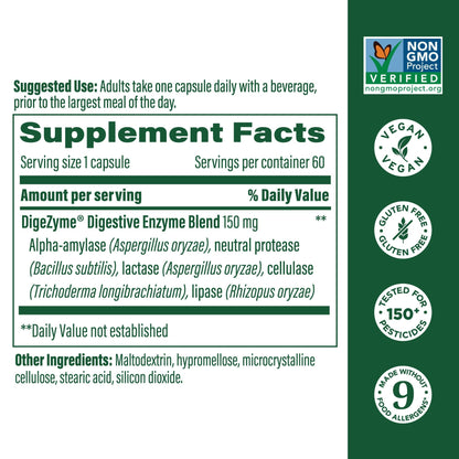 MegaFood Dual-Action Digestive Enzymes for Women & Men | Vegan & Gluten Free | 60 Capsules
