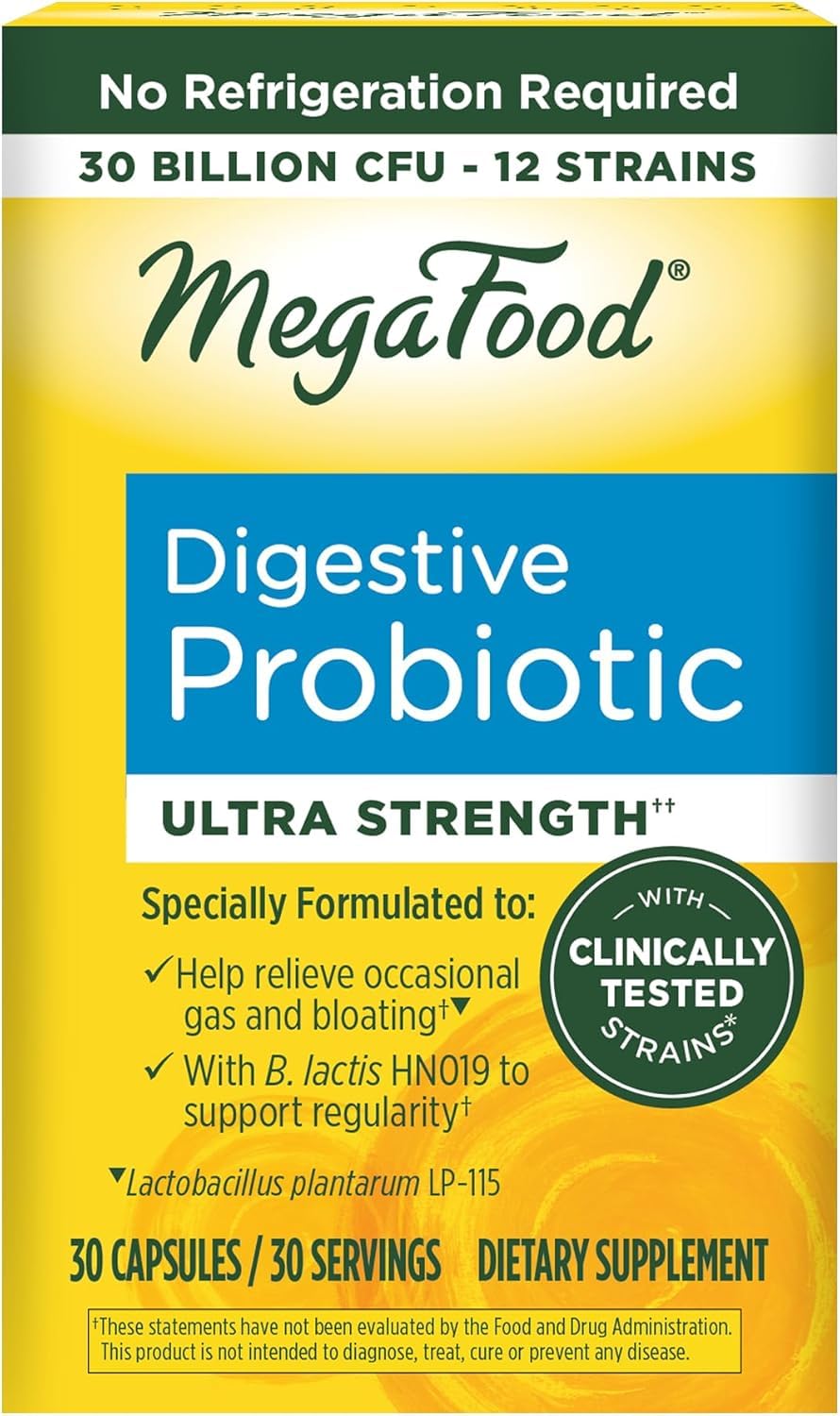MegaFood Digestive Probiotic – 12 Strains, 30B CFU, 30 Vegetarian Capsules