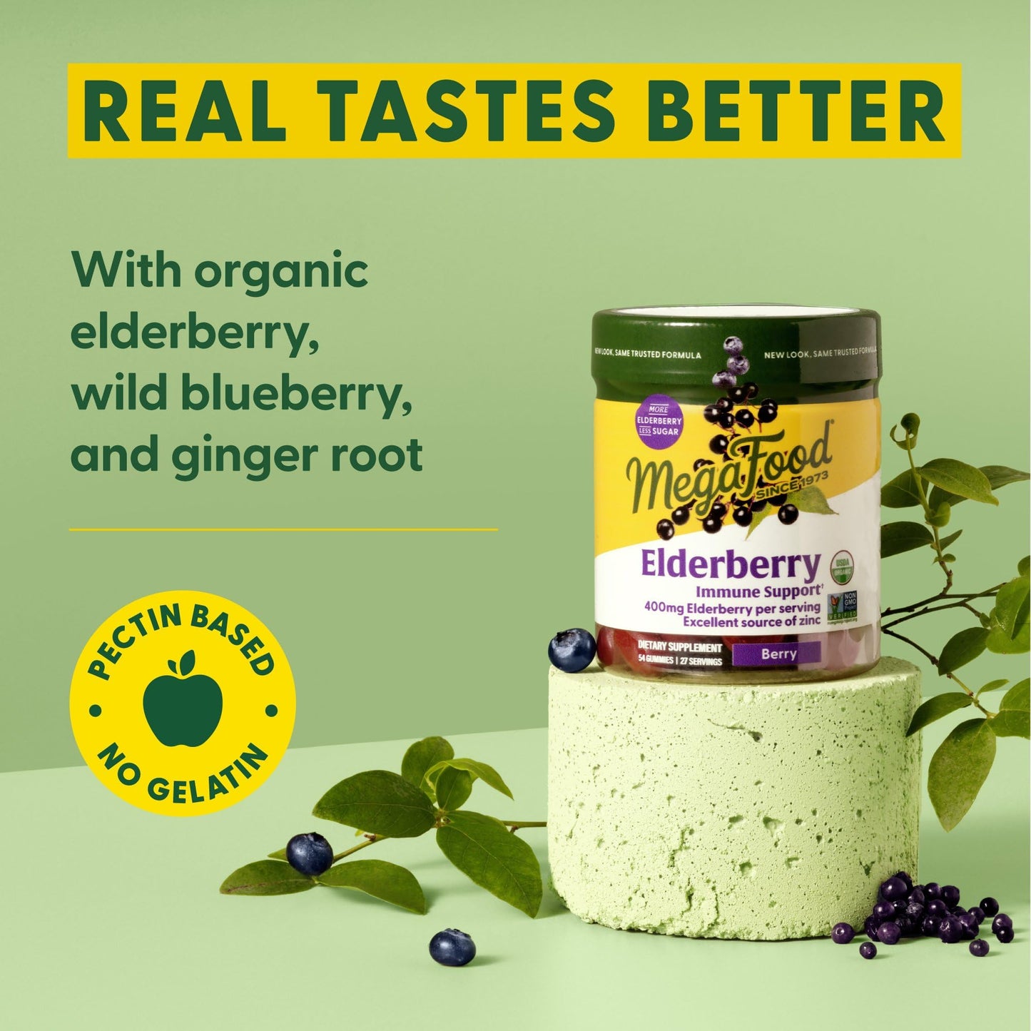 Megafood Elderberry Immune Support Gummies - Vegan, Real Food Zinc • USDA Organic & Gluten-Free | 54 Gummies