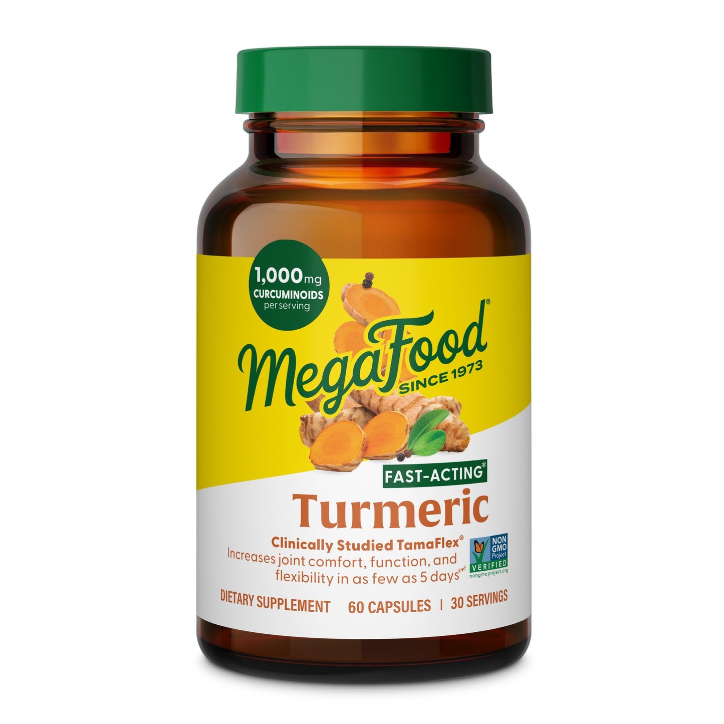 MegaFood Fast-Acting Turmeric Supplement - Clinically Studied Joint Support, 1000 mg Curcuminoids, 60 Capsules