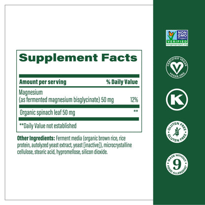 MegaFood Magnesium - Supports Heart & Nervous System - Fermented Magnesium Glycinate - Vegan, Gluten-Free, Non-GMO, Kosher - 90 Tabs
