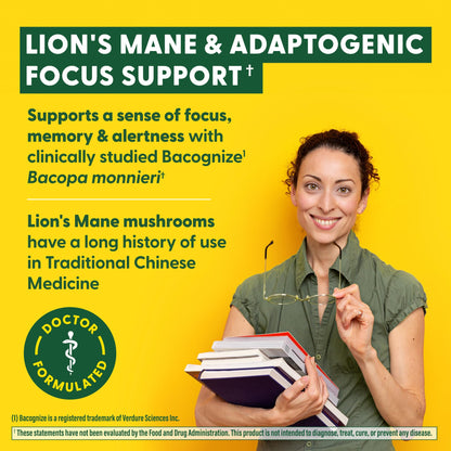 MegaFood Superfood Mushroom Focus Support – Doctor Formulated Lions Mane with Bacopa | Vegan, 60 Capsules