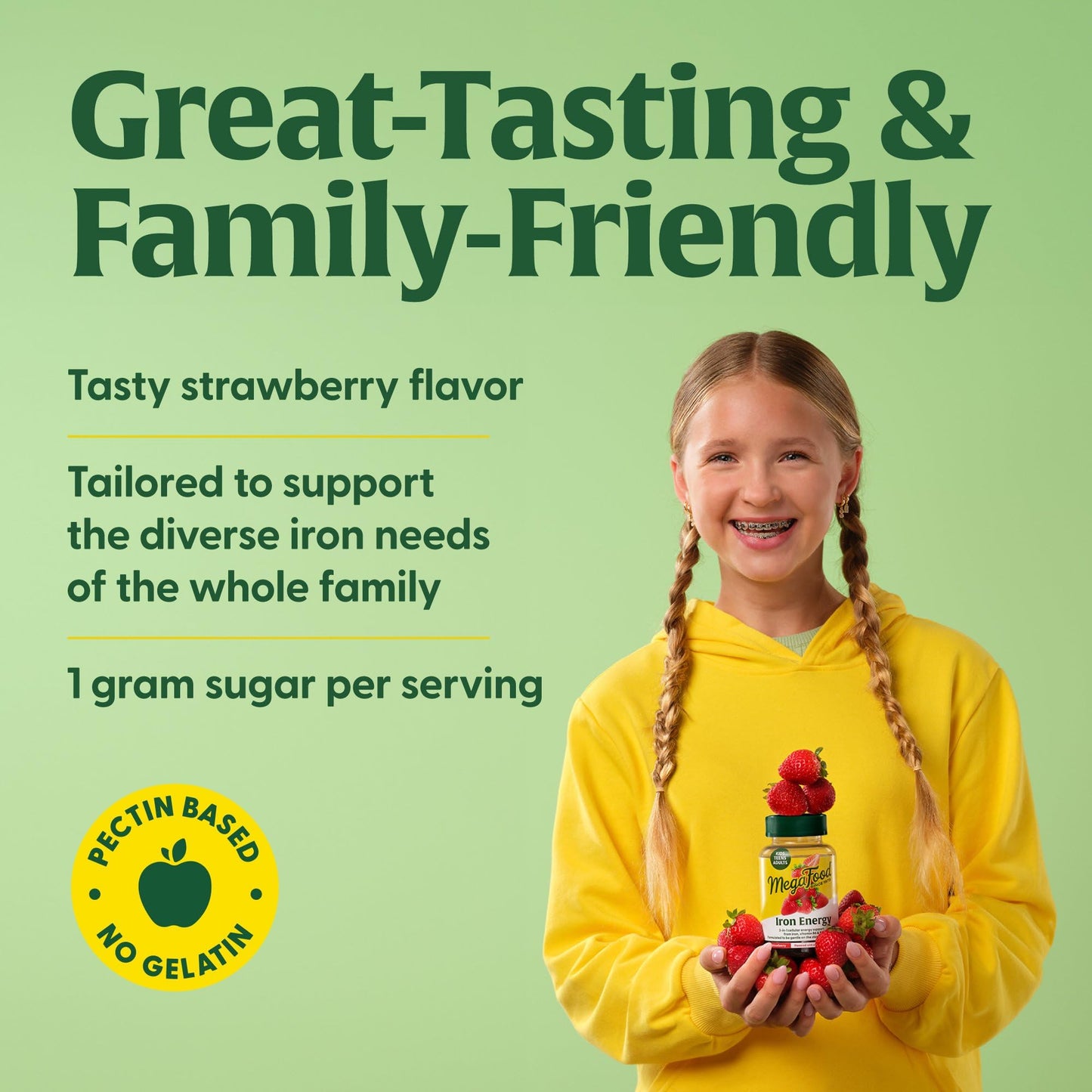 MegaFood Iron Energy Gummies – Iron + B12 & B6, Strawberry, 60 Count