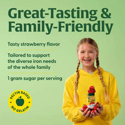 MegaFood Iron Energy Gummies – Iron + B12 & B6, Strawberry, 60 Count