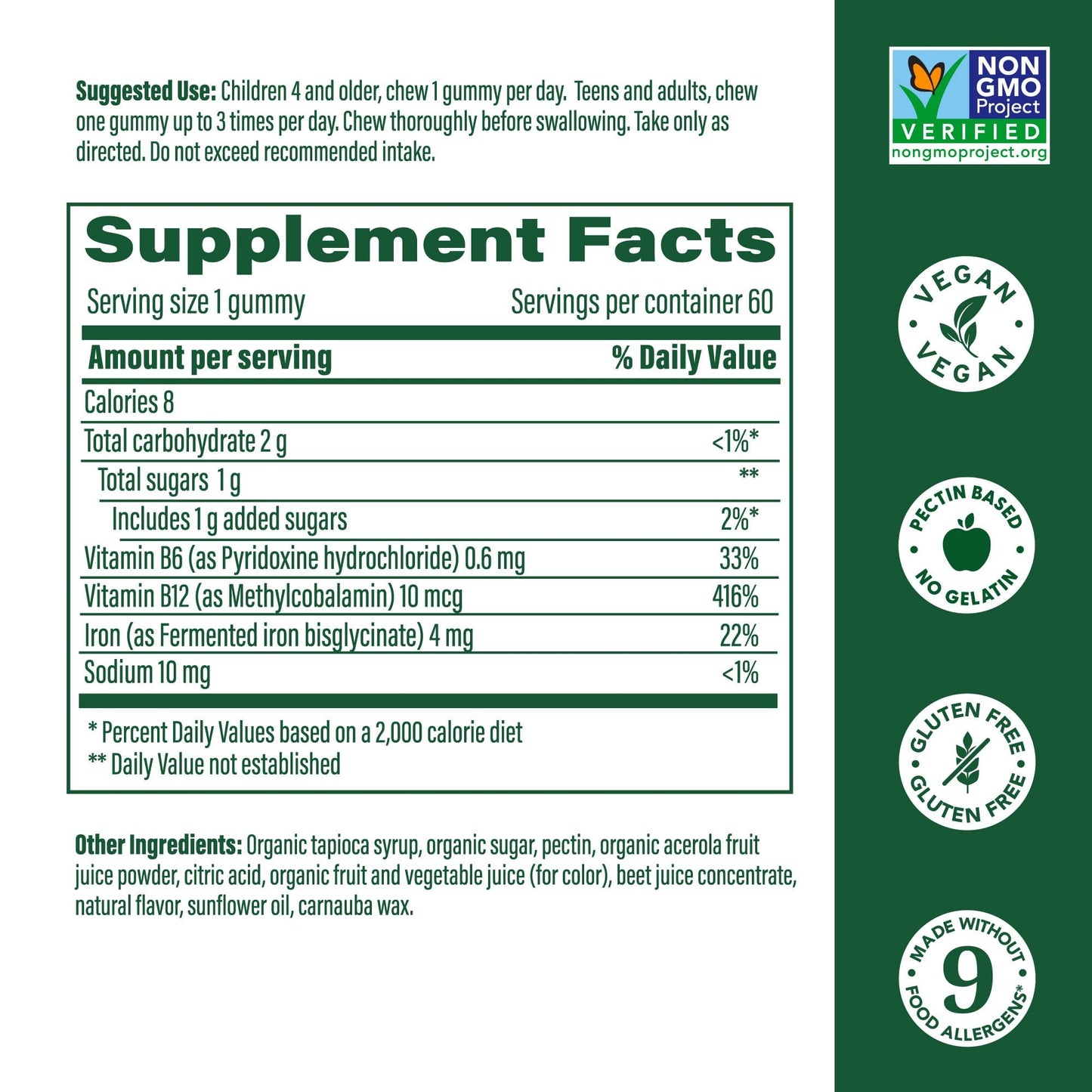 MegaFood Iron Energy Gummies – Iron + B12 & B6, Strawberry, 60 Count