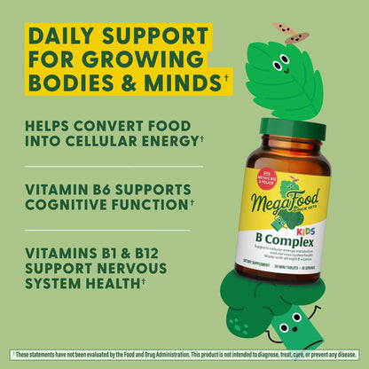 MegaFood Kids B Complex - B Vitamins for Energy | 30 Mini Tablets | Vegetarian & Gluten Free