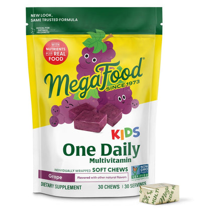 MegaFood Kids One Daily Multivitamin Soft Chews – Grape, 4+, Vegetarian