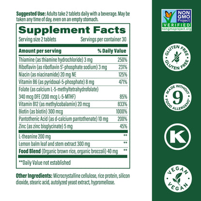 MegaFood L-Theanine & Vitamin B Complex – 200 mg, 60 Tablets