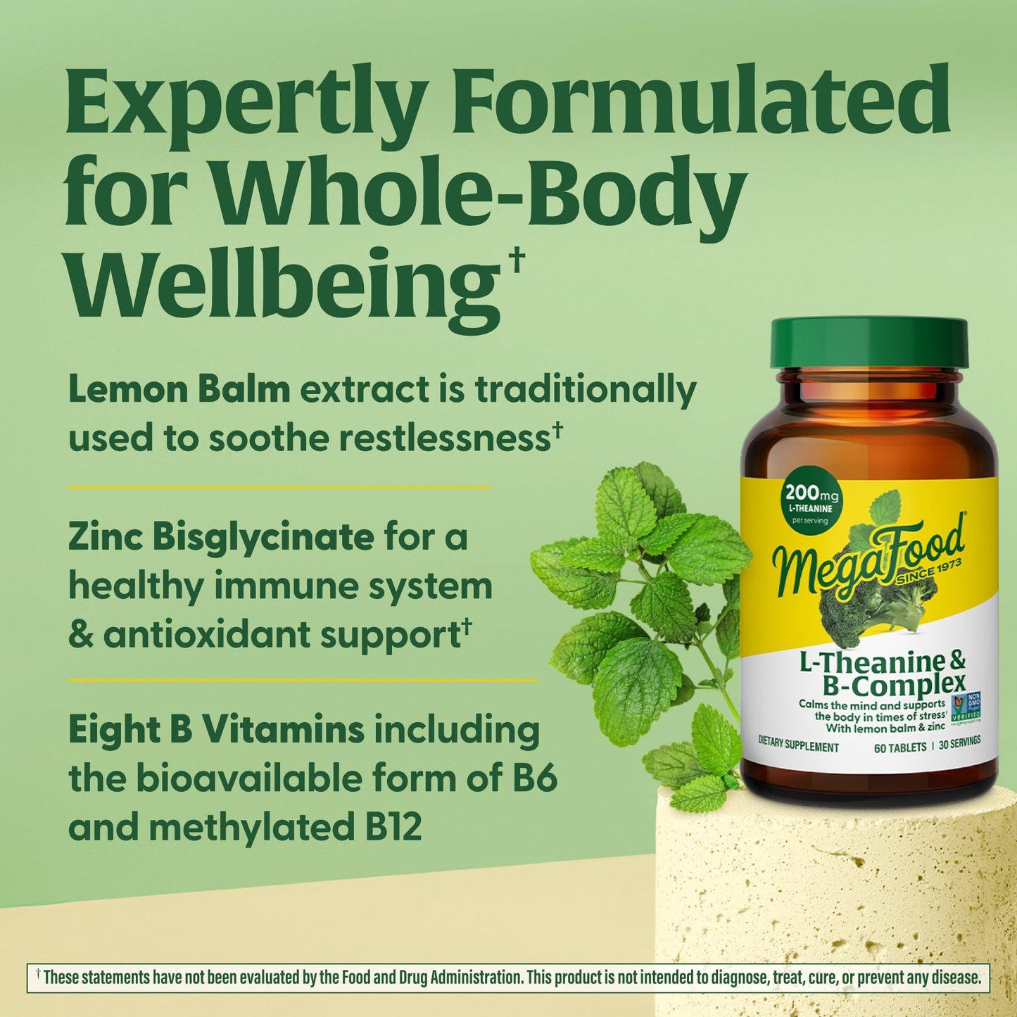 MegaFood L-Theanine & Vitamin B Complex – 200 mg, 60 Tablets