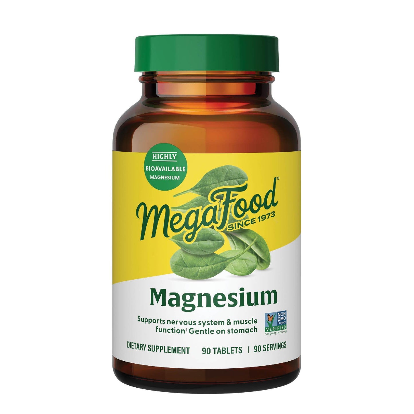 MegaFood Magnesium - Supports Heart & Nervous System - Fermented Magnesium Glycinate - Vegan, Gluten-Free, Non-GMO, Kosher - 90 Tabs