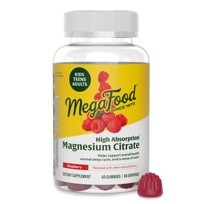 MegaFood Magnesium Citrate Gummies – High Absorption Magnesium (60 Vegan Gummies)