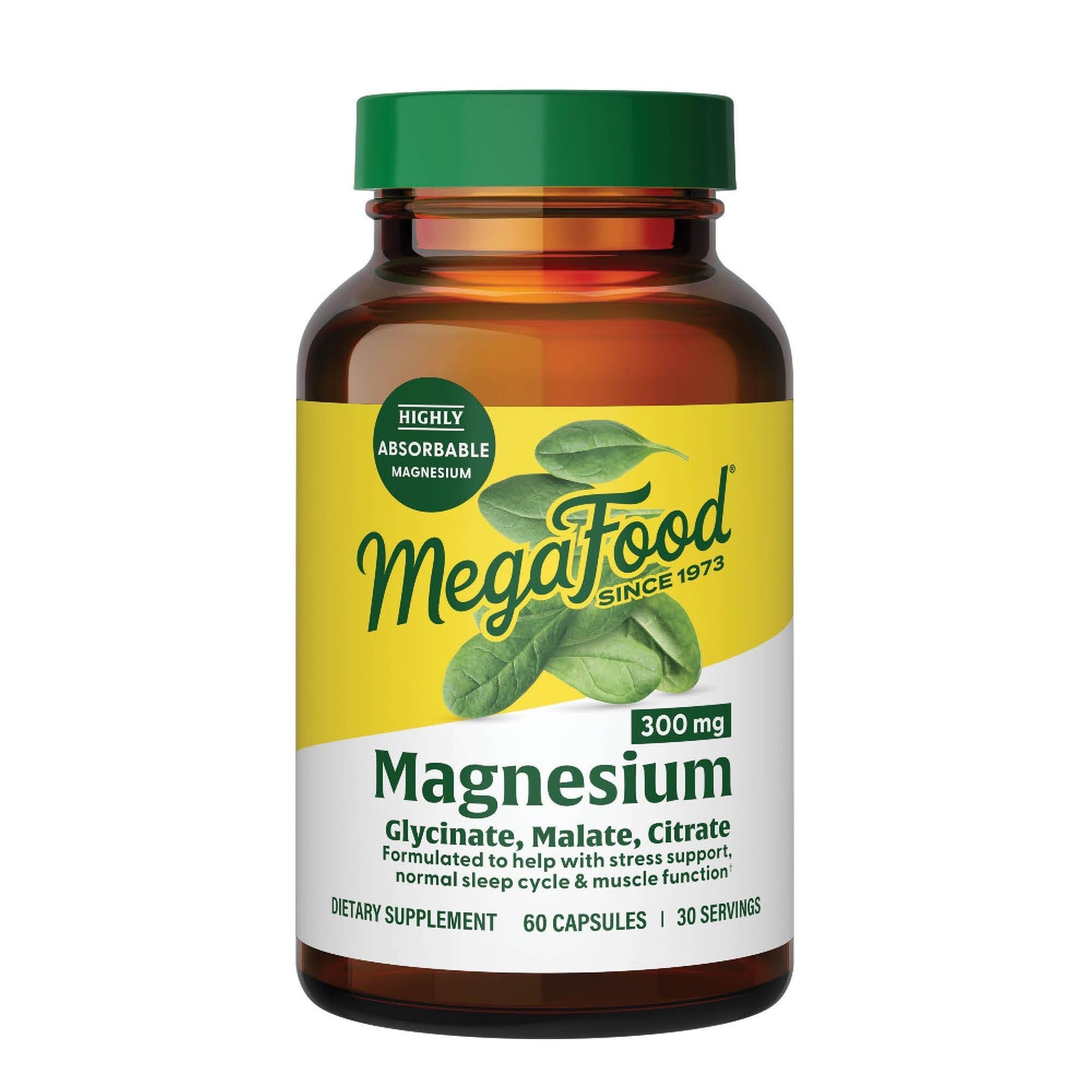 MegaFood Magnesium Glycinate, Citrate & Malate 300mg – Triple Magnesium Complex (60 Caps)