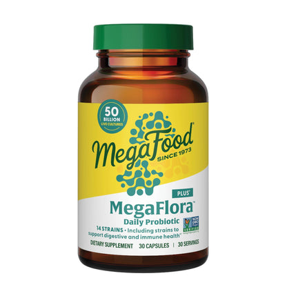 MegaFood MegaFlora Probiotic Plus – 50B CFU, 14 Strains | 30 Vegetarian Capsules