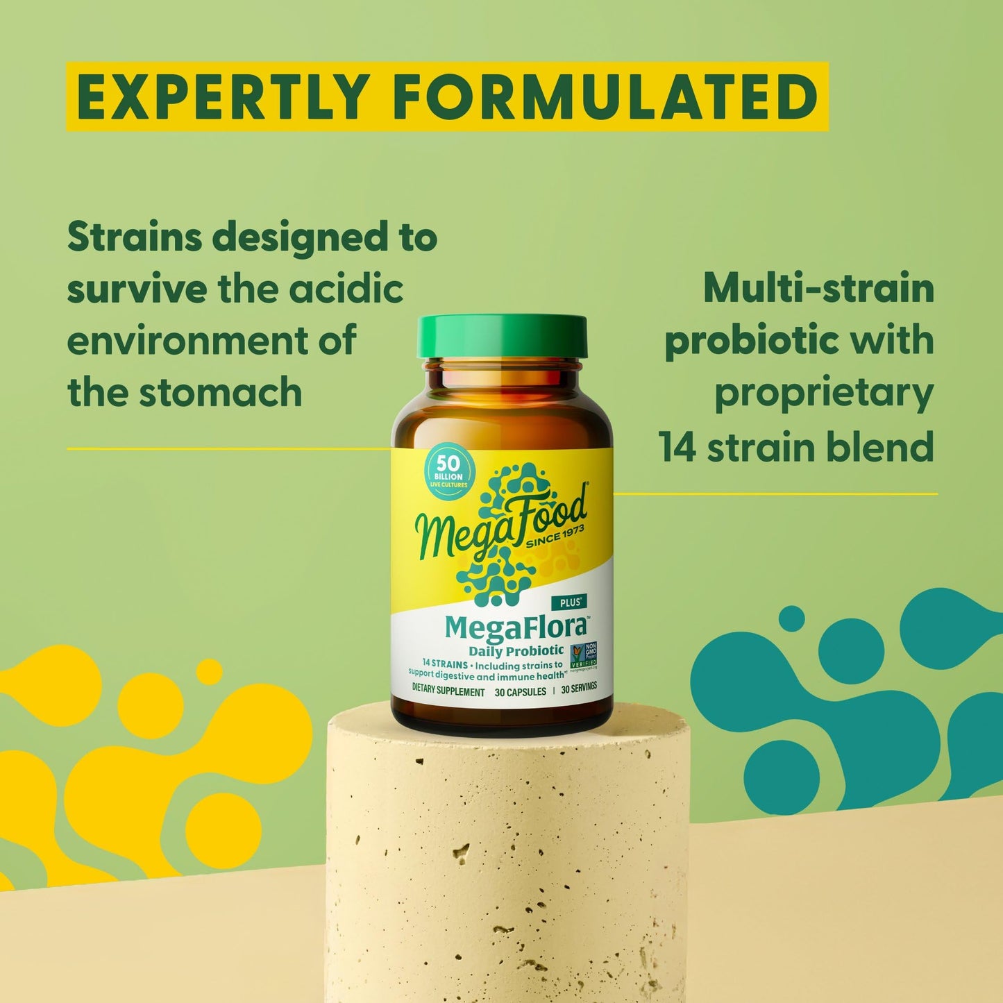 MegaFood MegaFlora Probiotic Plus – 50B CFU, 14 Strains | 30 Vegetarian Capsules