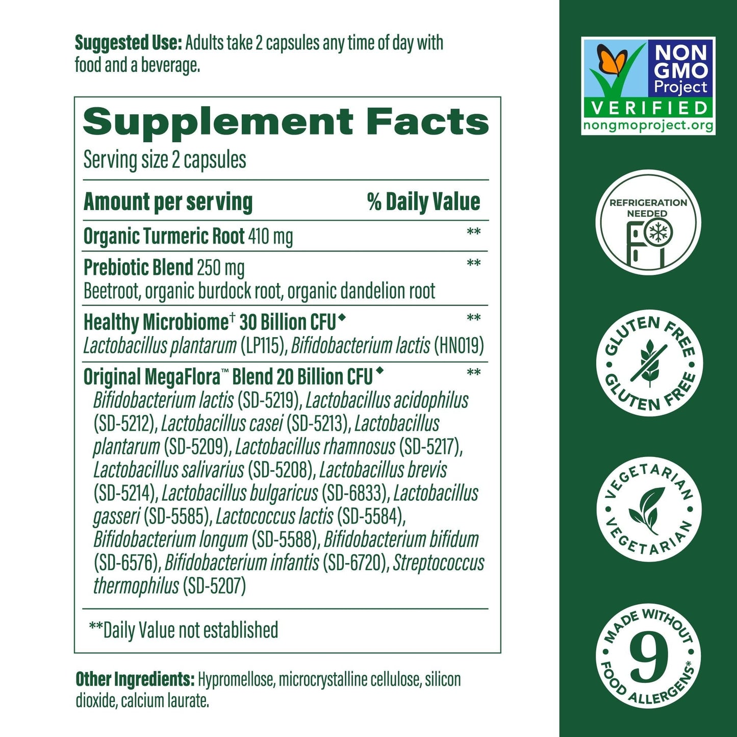 MegaFood MegaFlora Probiotics + Prebiotics Turmeric - Digestive Health, 50B CFU, 14 Strains, 60 Capsules