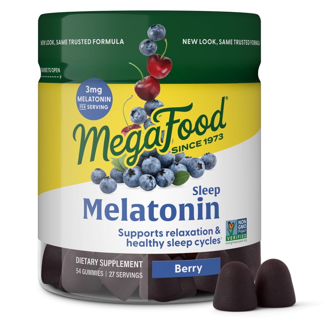 MegaFood Melatonin Gummies – 3mg per Serving, 54 Count (27 Servings) – Berry Flavor, Vegan, Non-GMO, Gluten-Free
