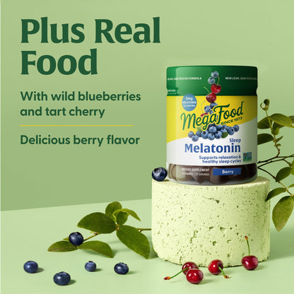 MegaFood Melatonin Gummies – 3mg per Serving, 54 Count (27 Servings) – Berry Flavor, Vegan, Non-GMO, Gluten-Free