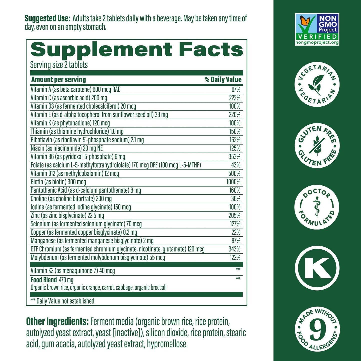 MegaFood Men's Advanced Multivitamin – Doctor-Formulated with Choline, B12, D, C & Zinc – Non-GMO, Vegetarian – 60 Tabs (30 Servings)