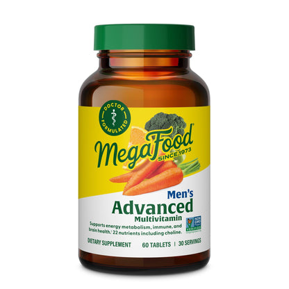 MegaFood Men's Advanced Multivitamin – Doctor-Formulated with Choline, B12, D, C & Zinc – Non-GMO, Vegetarian – 60 Tabs (30 Servings)