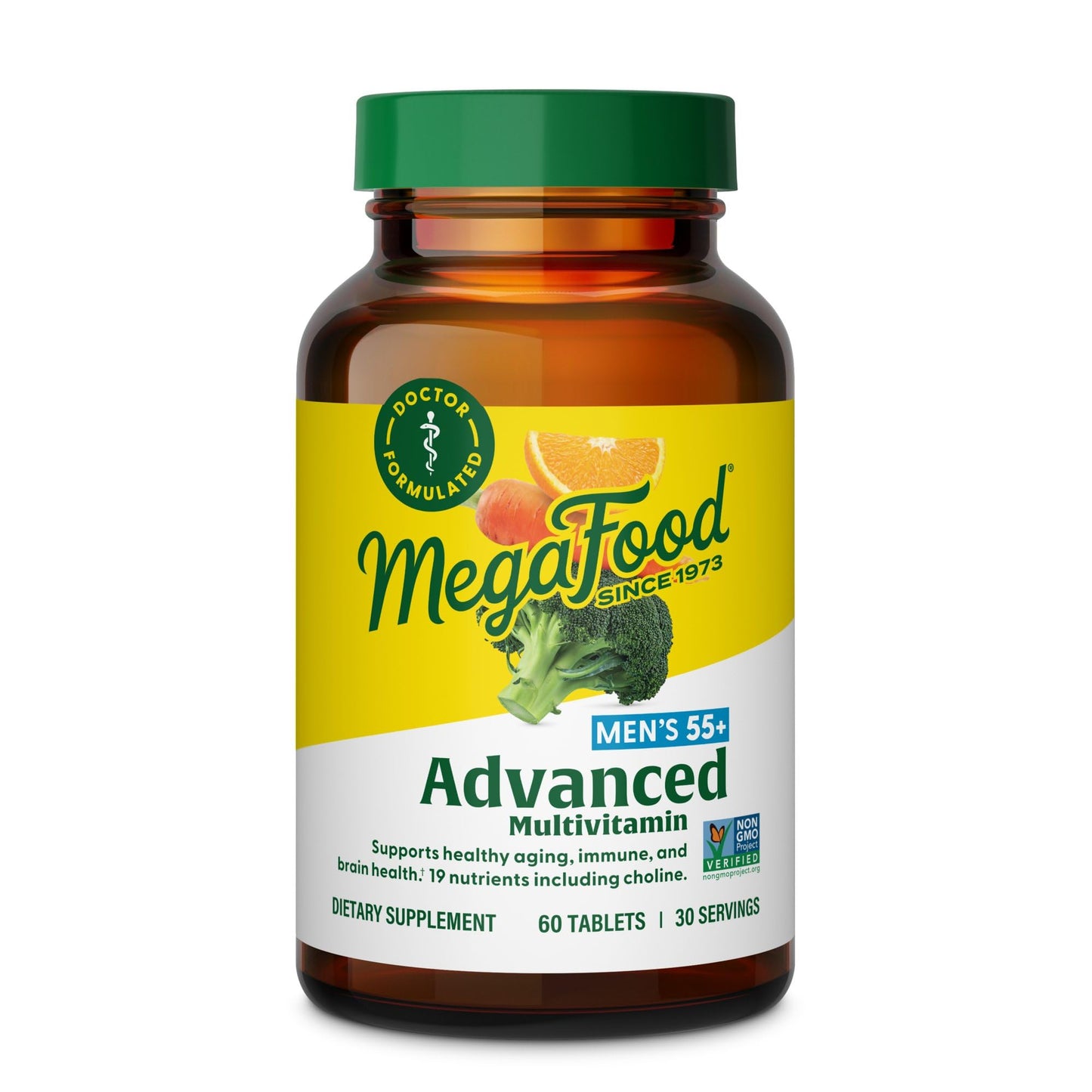 MegaFood Men's 55+ Advanced Multivitamin – Doctor-Formulated | Brain Health & Immune Support | 60 Tabs (30 Servings)
