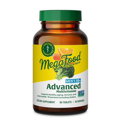 MegaFood Men's 55+ Advanced Multivitamin – Doctor-Formulated | Brain Health & Immune Support | 60 Tabs (30 Servings)