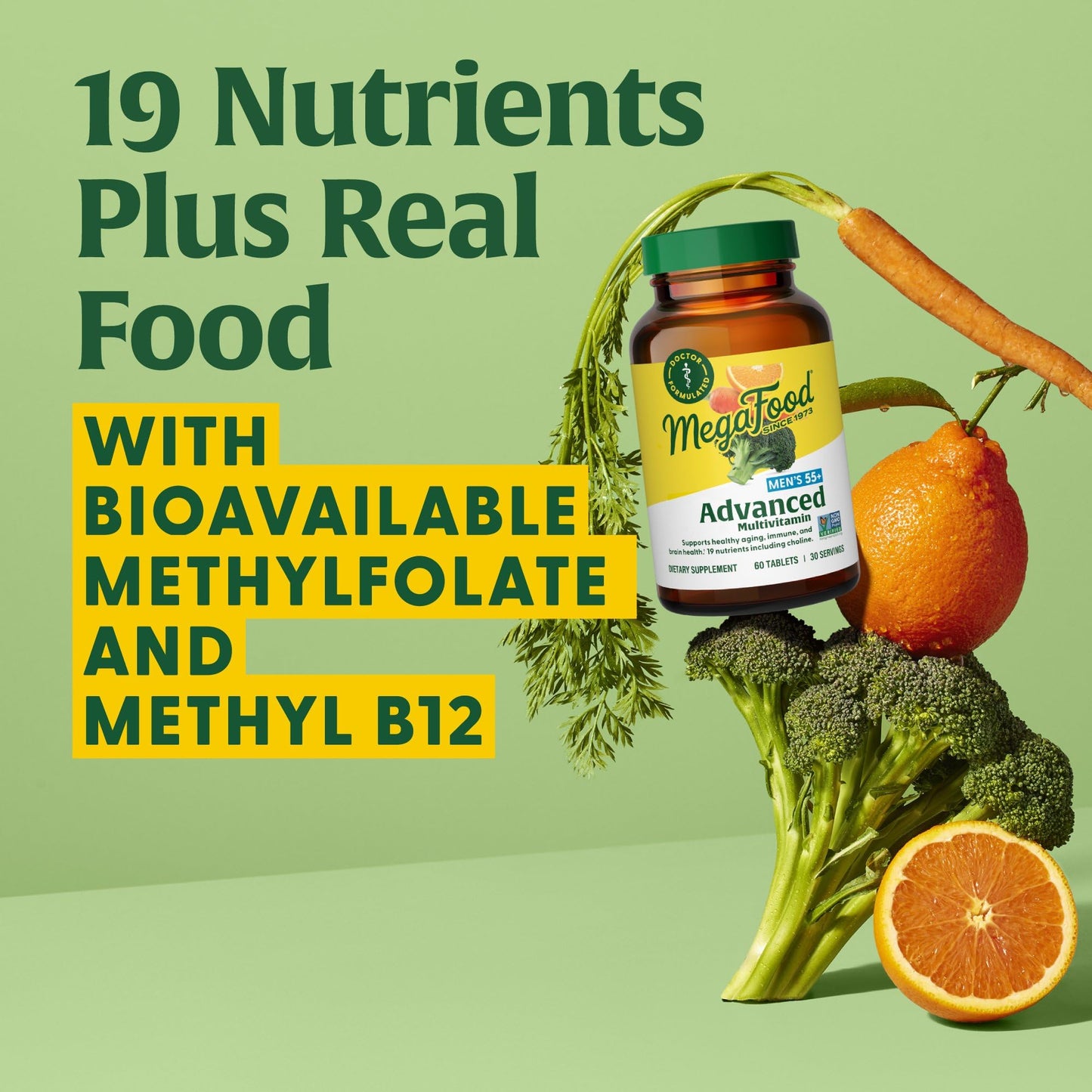 MegaFood Men's 55+ Advanced Multivitamin – Doctor-Formulated | Brain Health & Immune Support | 60 Tabs (30 Servings)