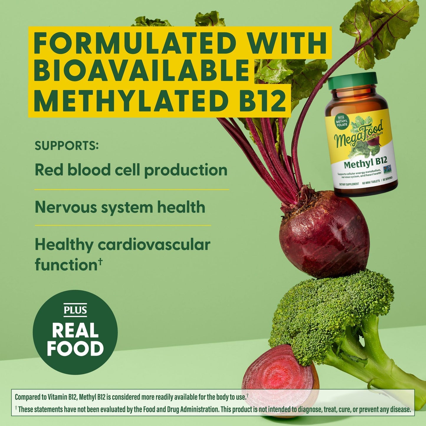 MegaFood Methyl B12 – Vegan with Methyl Folate (90 Tablets) | Energy & Nervous System Support