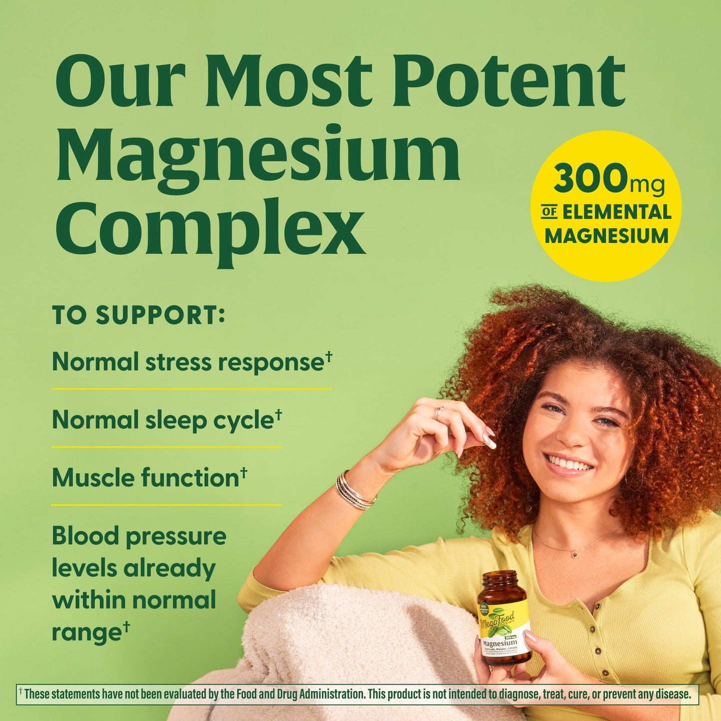 MegaFood Magnesium Glycinate, Citrate & Malate 300mg – Triple Magnesium Complex (60 Caps)