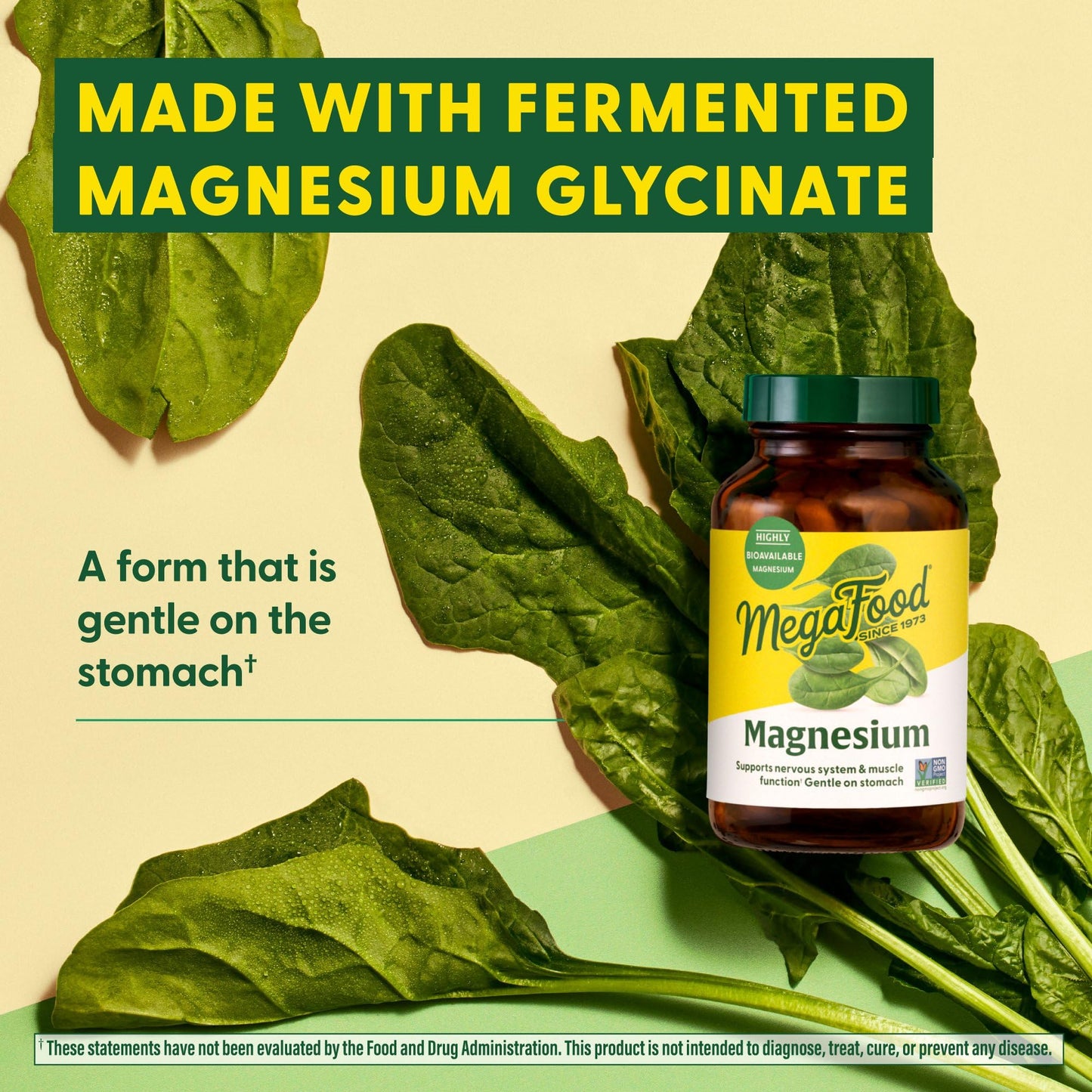 MegaFood Magnesium - Supports Heart & Nervous System - Fermented Magnesium Glycinate - Vegan, Gluten-Free, Non-GMO, Kosher - 90 Tabs
