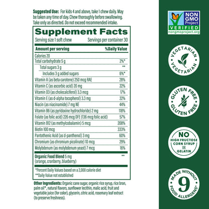 MegaFood One Daily Kids Multivitamin Soft Chews – Grape Flavor, 4+ | Vegetarian, 30 Chews, 2 Pack