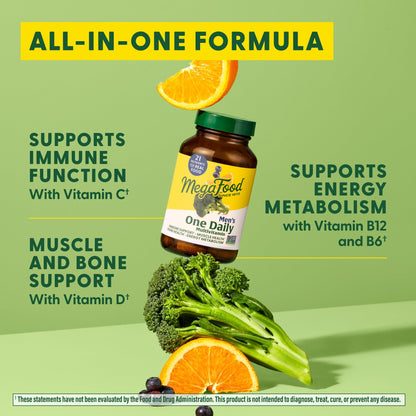 MegaFood One Daily Men's Multivitamins - Multivitamin for Men with Vitamin C, D3 & B12 - Immune Support, Energy Metabolism, Muscle Health - Vegetarian & Gluten Free - 30 Tablets
