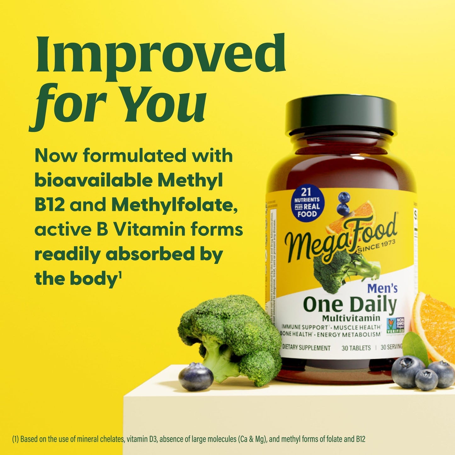 MegaFood One Daily Men's Multivitamins - Multivitamin for Men with Vitamin C, D3 & B12 - Immune Support, Energy Metabolism, Muscle Health - Vegetarian & Gluten Free - 30 Tablets
