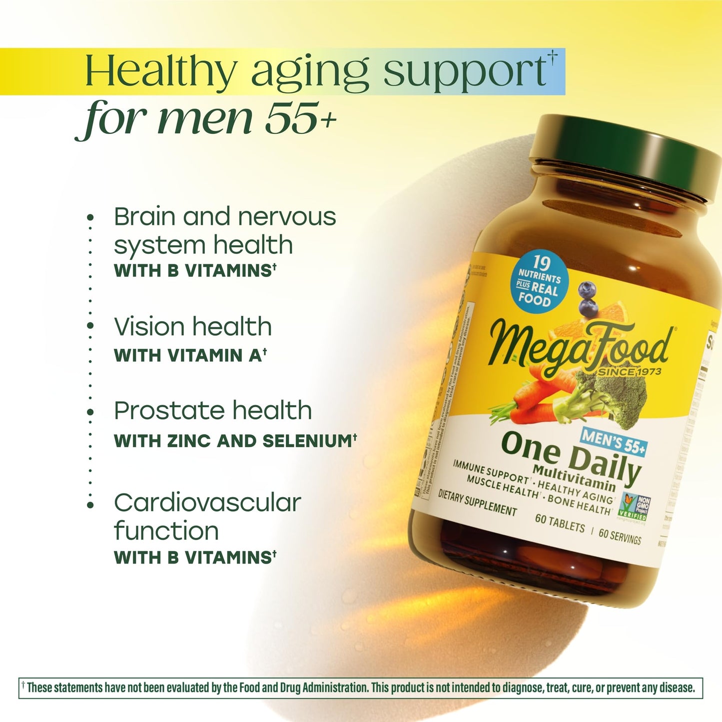 MegaFood Men 55+ Multivitamin - One Daily for Aging, Immune & Bone Support | Vegetarian | 120 Tablets