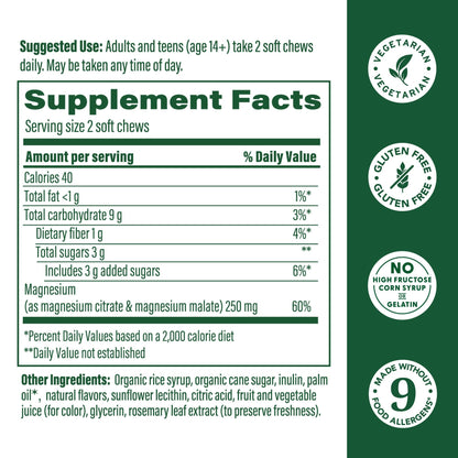 MegaFood Relax + Calm Magnesium Grape Soft Chews | 30 Chews (15 Servings)