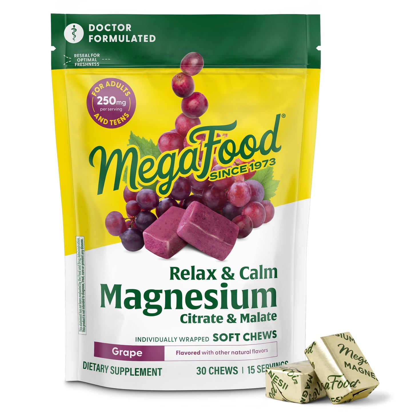 MegaFood Relax + Calm Magnesium Grape Soft Chews | 30 Chews (15 Servings)