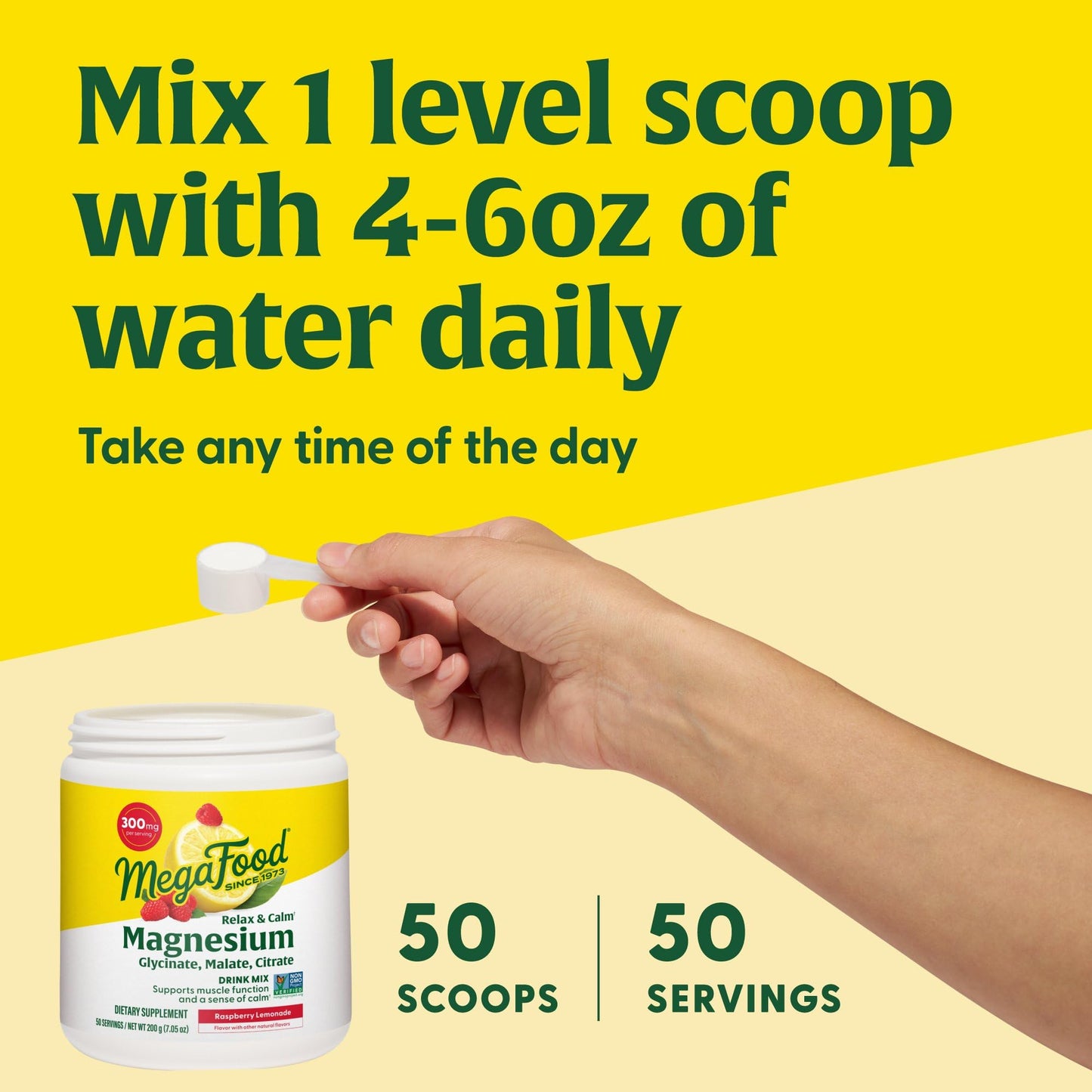 MegaFood Relax + Calm Magnesium Powder – Glycinate, Citrate & Malate, Raspberry Lemonade, 50 Servings