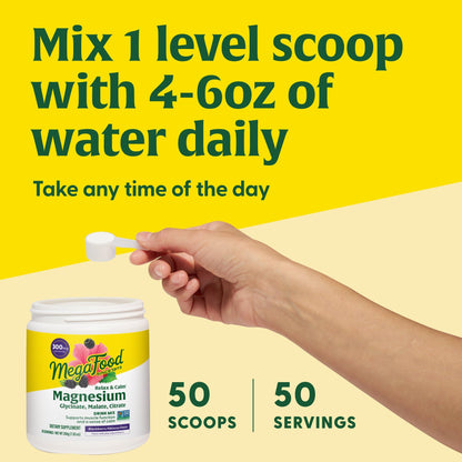 MegaFood Relax + Calm Magnesium Powder – 50 Servings (7.05 oz) | Glycinate, Citrate & Malate | Allergen-Free Blackberry Hibiscus Oasis