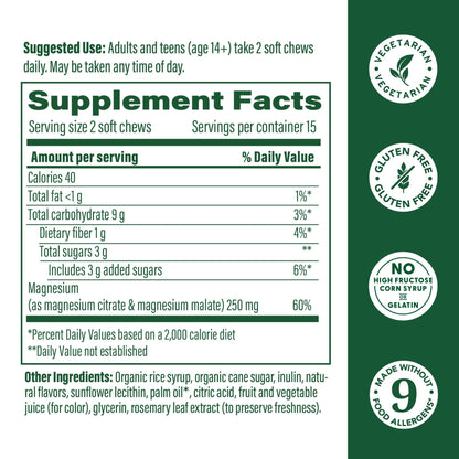 MegaFood Relax + Calm Magnesium Soft Chews – Strawberry, Citrate & Malate, 30 Chews
