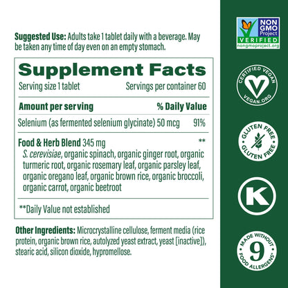 MegaFood Selenium 50 mcg - 60 Tablets | Vegan, Non-GMO Immune Support