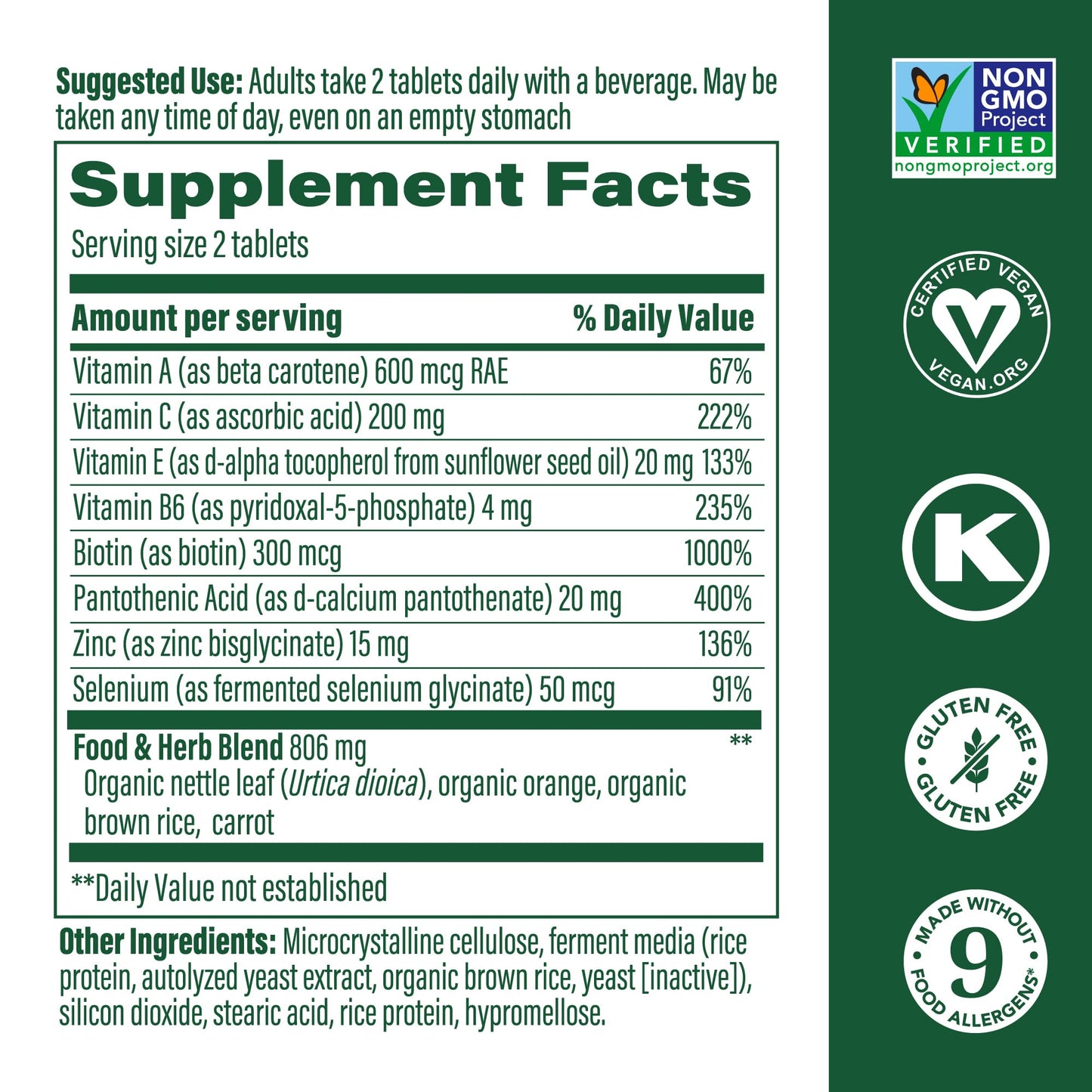 MegaFood Skin, Nails & Hair 2 – Vegan Hair, Skin & Nails Vitamins for Women & Men | 90 Tabs